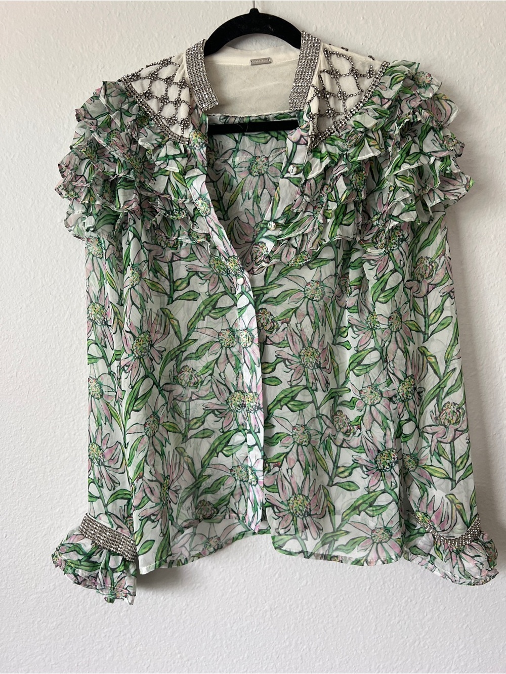 Dodo Bar Or Floral Crystal Embellished Top Size 40
